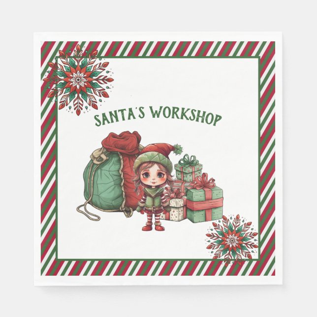 Santa's Workshop Elf Christmas Holiday Party Napkins (Front)