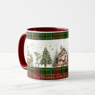 Santa's Workshop Elves Red Green Christmas Tartan Mug