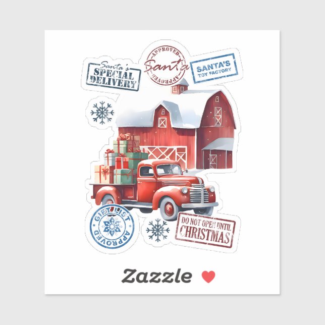 Santa's Workshop Gift Delivery Truck Sticker (Sheet)