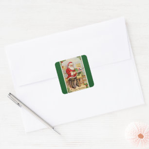 Santa's Workshop Green Square Sticker