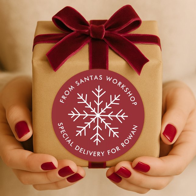 Santas Workshop Label | Christmas Delivery Sticker (Santa's workshop special delivery snowflake gift sticker seal)