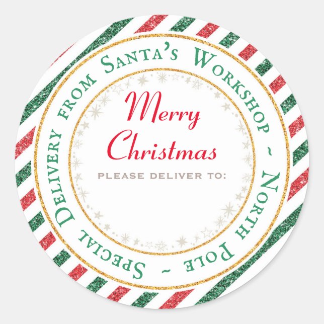 Santa's Workshop, North Pole - Please deliver to: Classic Round Sticker (Front)