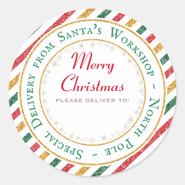 Santa's Workshop, North Pole - Please deliver to: Classic Round Sticker (Front)