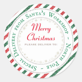 Santa's Workshop, North Pole - Please deliver to: Classic Round Sticker