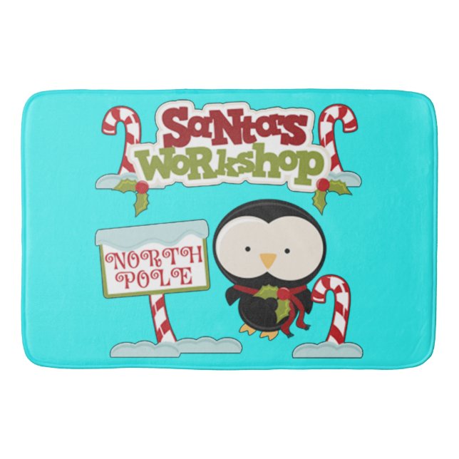 Santa's Workshop Penguin Bathroom Mat (Front)