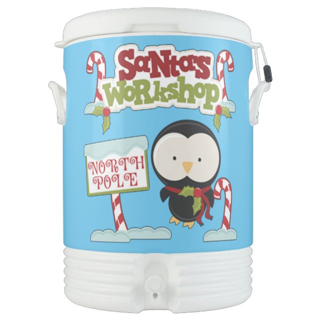 Santa's Workshop Penguin/Jolly Holidays Beverage Cooler (Front)