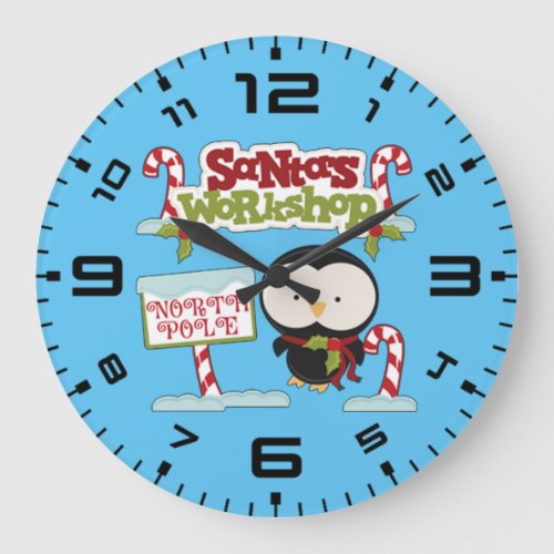 Santas Workshop Penguin Large Clock