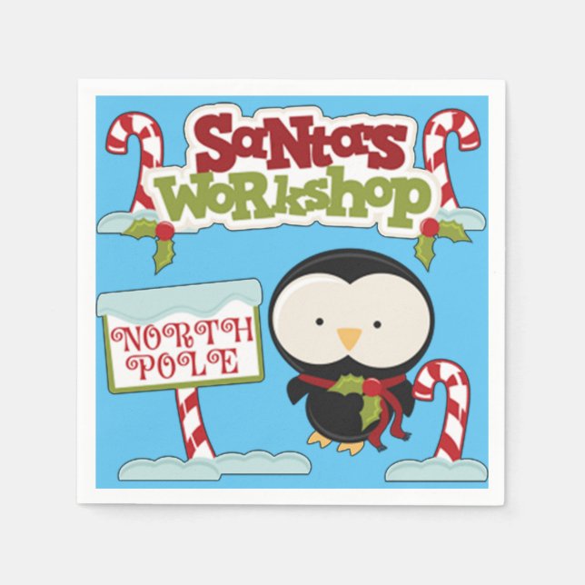 Santa's Workshop Penguin Paper Napkins (Front)