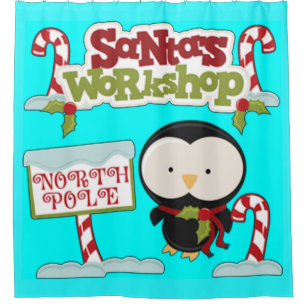 Santa's Workshop Penguin Shower Curtain