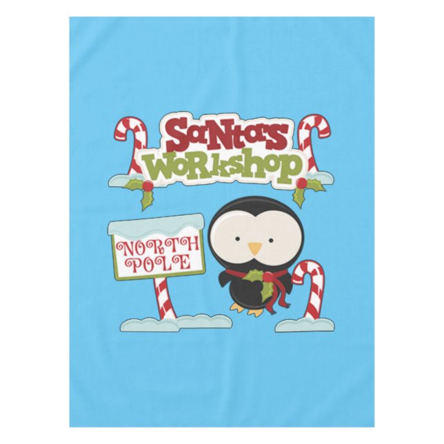 Santa's Workshop Penguin Tablecloth (Front)