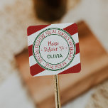 Santa's Workshop Stripe Christmas Gift Square Sticker<br><div class="desc">These santa's workshop stripe christmas gift stickers are perfect for a kids holiday gift. The design features an official north pole seal with the words "special delivery from santa's workshop - north pole" in a festive red font. Personalize the stickers with your child's name.</div>