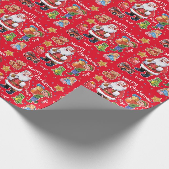 Santa's workshop toys wrapping paper red (Corner)