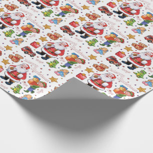 Santa's workshop toys wrapping paper white