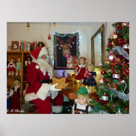 Santa's Workshop With Vintage Dolls And Toys Poster