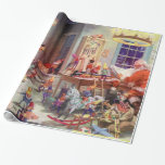 Santas Workshop Wrapping Paper<br><div class="desc">Charming vintage wrapping paper featuring Santa with his elves in the workshop.</div>