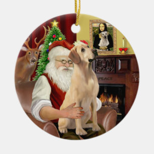 Santa's Yellow Lab Ceramic Ornament