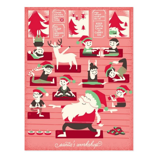 Santa's Yoga Workshop Christmas Postcard