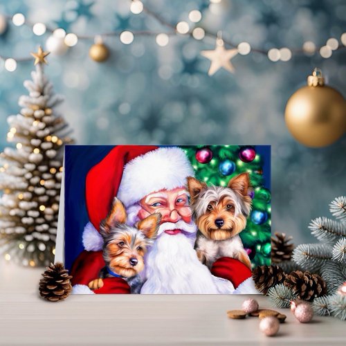 Santas Yorkies at Christmas Holiday Card
