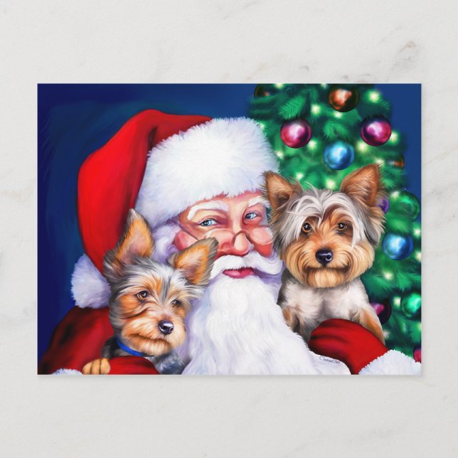 Santa's Yorkies at Christmas Holiday Postcard (Front)