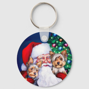 Santa's Yorkies at Christmas Keychain