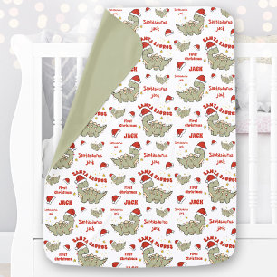 Santasaurus Christmas Dinosaur Text Name Baby Boy Blanket