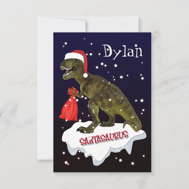 'Santasaurus' Dinosaur Personalized Christmas Card (Front)