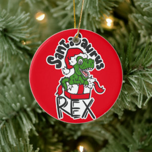 Santasaurus Rex Ceramic Ornament