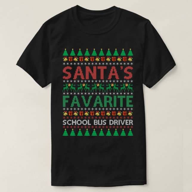 Santax27s Favorite School Bus Driver Christmas T-Shirt (Design Front)