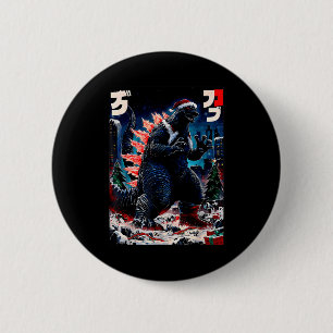 Santazilla Japanese Monster Kaiju Dinosaur Christm Button