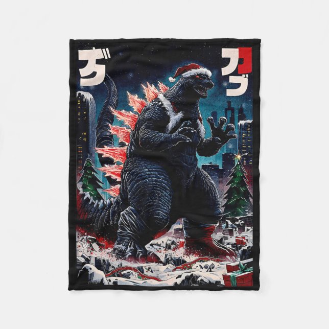 Santazilla Japanese Monster Kaiju Dinosaur Christm Fleece Blanket (Front)