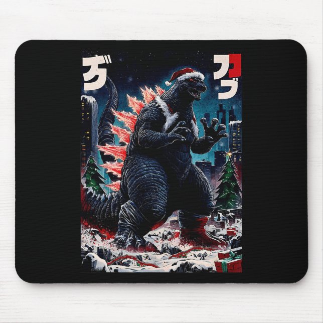 Santazilla Japanese Monster Kaiju Dinosaur Christm Mouse Pad (Front)