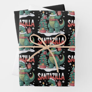 Santazilla Japanese Monster Kaiju Xmas Dinosaur Wrapping Paper Sheets