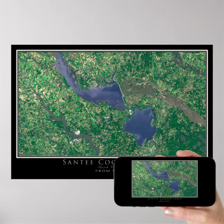 Santee Cooper Lakes South Carolina Satellite Map Poster Zazzle