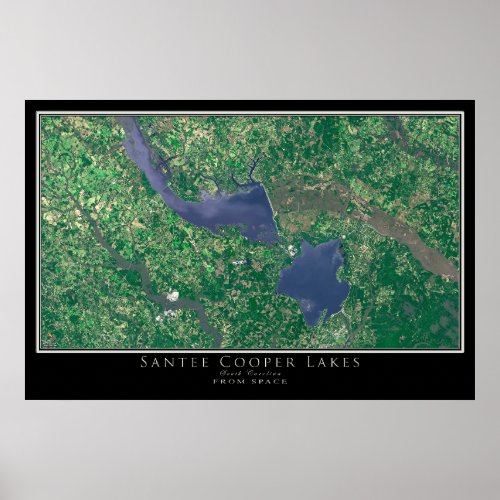 Santee Cooper Lakes South Carolina Satellite Map Poster