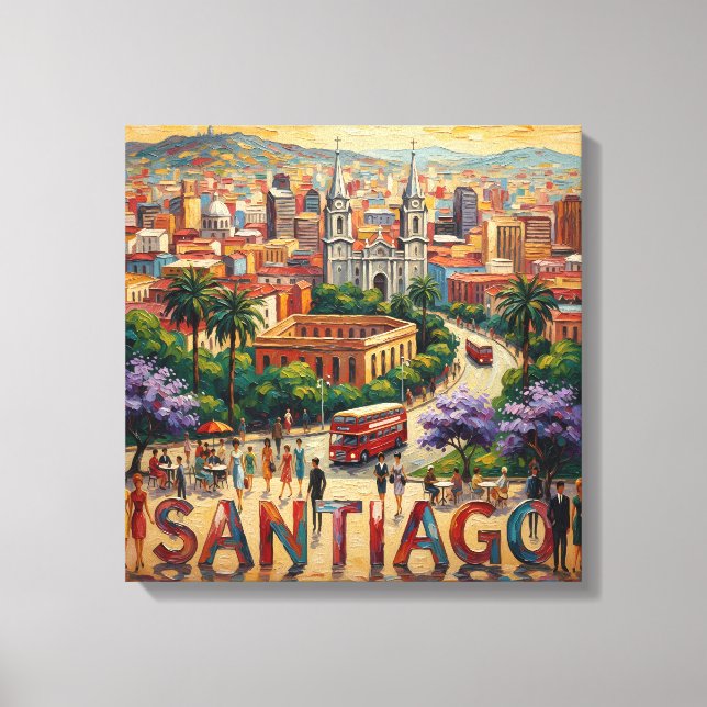 Santiago Chile Cityscape Vibrant Stretched Canvas Print (Front)