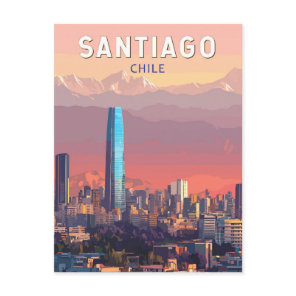Santiago Chile Illustration Travel Art Vintage Postcard