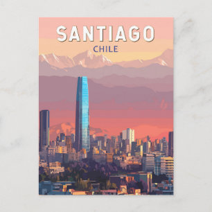 Santiago Chile Illustration Travel Art Vintage Postcard