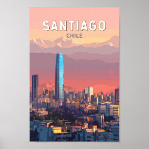 Santiago Chile Illustration Travel Art Vintage Poster
