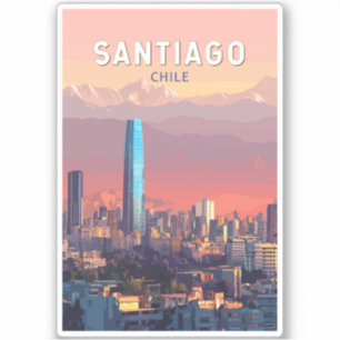 Santiago Chile Illustration Travel Art Vintage Sticker