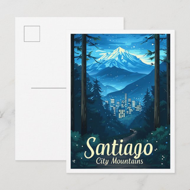 Santiago Chile Vintage Art Travel Illustration Postcard (Front/Back)