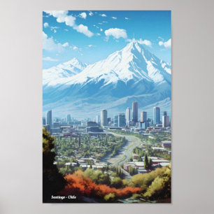Santiago Chile Vintage Travel  Poster