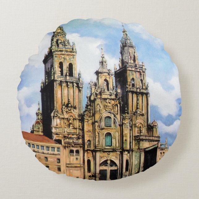 Santiago de Compostela Cathedral (A Coruña) Round Pillow (Front)