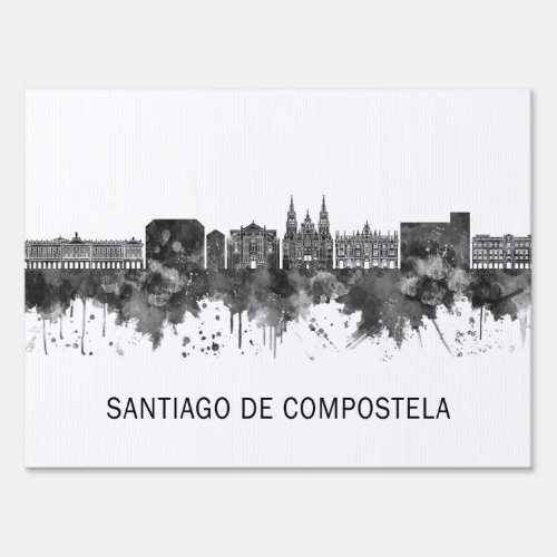 Santiago de Compostela Spain Skyline BW Sign