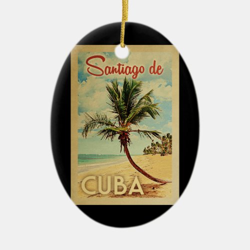 Santiago de Cuba Palm Tree Vintage Travel Ceramic Ornament