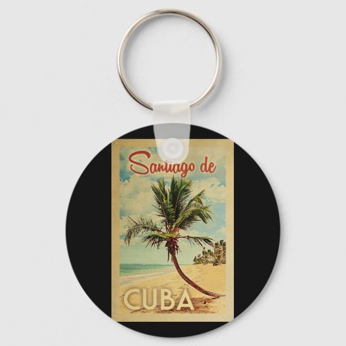 Santiago de Cuba Palm Tree Vintage Travel Keychain