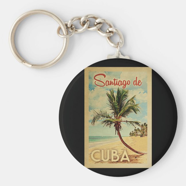 Santiago De Cuba Keychain - Vintage Palm Tree