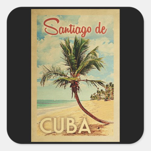 Santiago de Cuba Palm Tree Vintage Travel Square Sticker