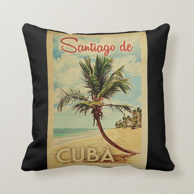 Santiago De Cuba Throw Pillow - Vintage Palm Tree