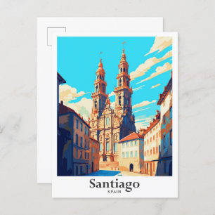Santiago Spain Art Vintage Travel Illustration Postcard