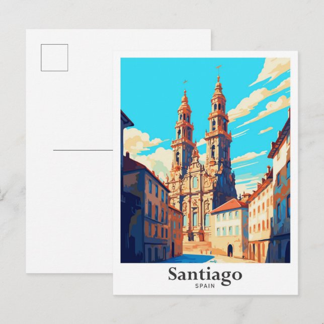 Santiago Spain Art Vintage Travel Illustration Postcard (Front/Back)